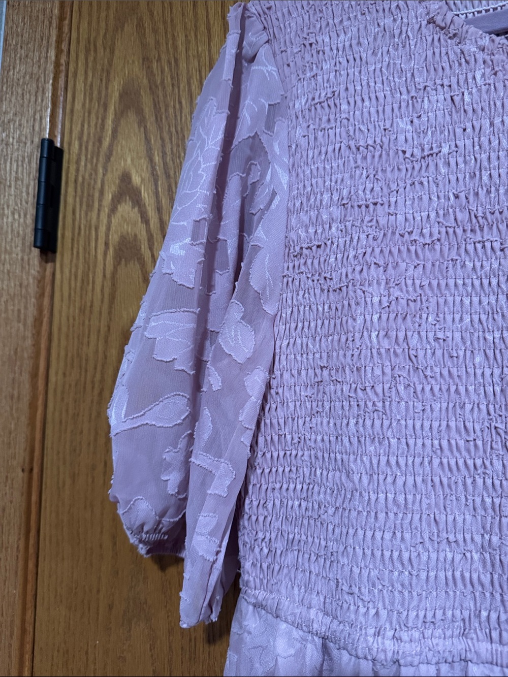 Smocked Bodice Puff-Sleeve Midi Dress in Dusty Rose - Picture 4 of 5
